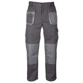 Szürke derekas munkanadrág, zöld színű díszítéssel