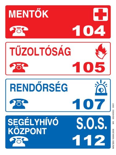 Munkavédelmi tábla Segélykérő telefonszámok 